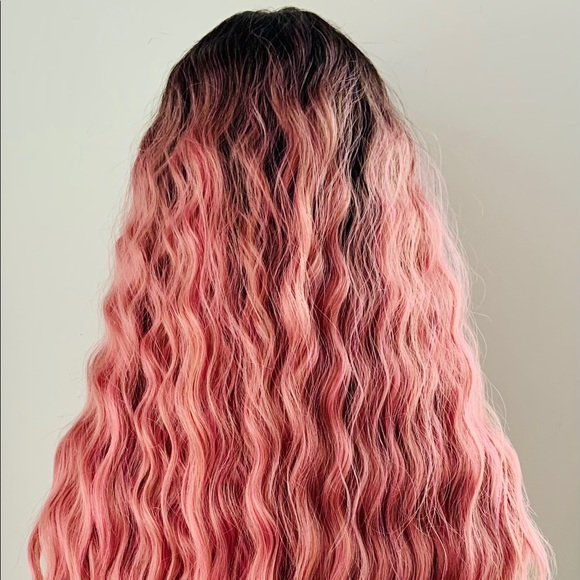 Long 28” Wavy Dusty Pink Synthetic Lace Front Wig - Picture 11 of 15